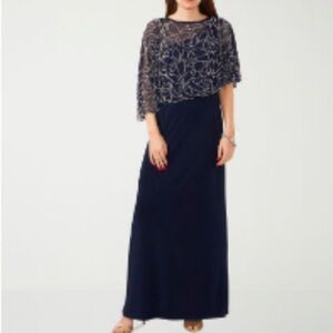 MSK Navy Long Sleeve Dress with Silver Accents